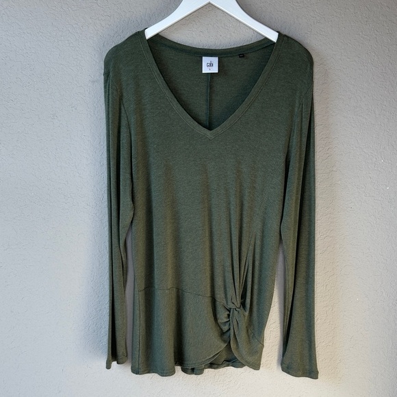 CAbi Knot Front Long Sleeve Rayon Blend Reveal Tee 3623 Sage Green Size L - Picture 1 of 14